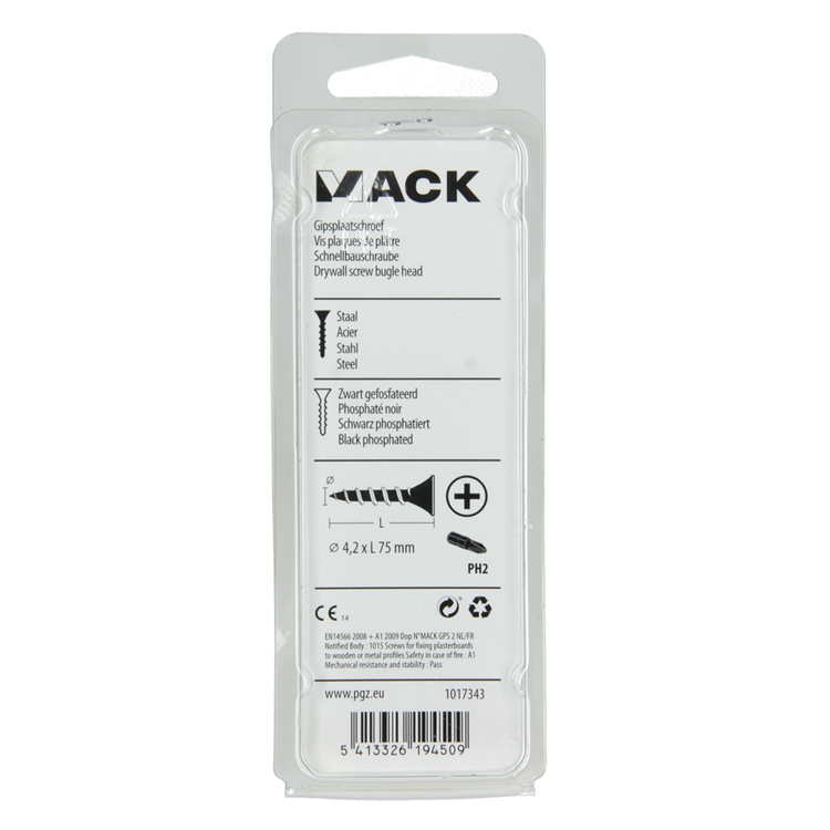 Mack 1017343 - vis pour plaques de plâtre phosph noir. 10 pièces 4,2 x 75 mm | 10 pièces