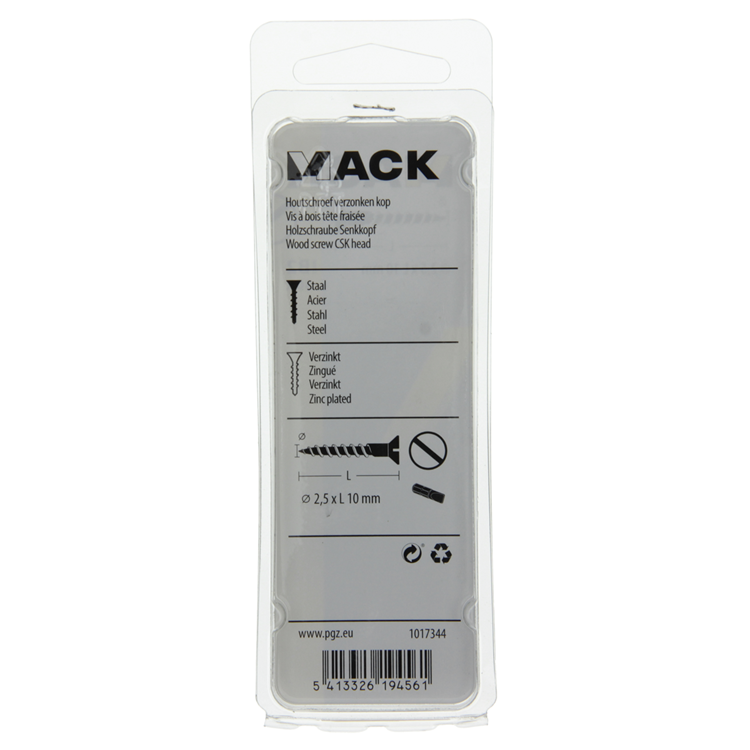 Mack 1017344 - vis à bois tête fraisée galvanisée 30 pcs 2,5 x 10 mm | 10 pièces