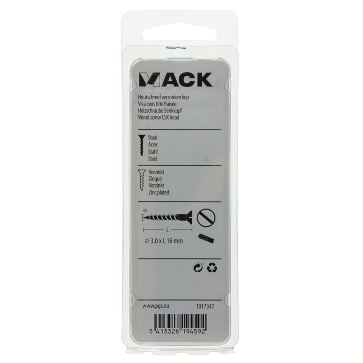 Mack 1017347 - vis à bois tête fraisée galvanisée 28 pcs 3,0 x 16 mm | 10 pièces