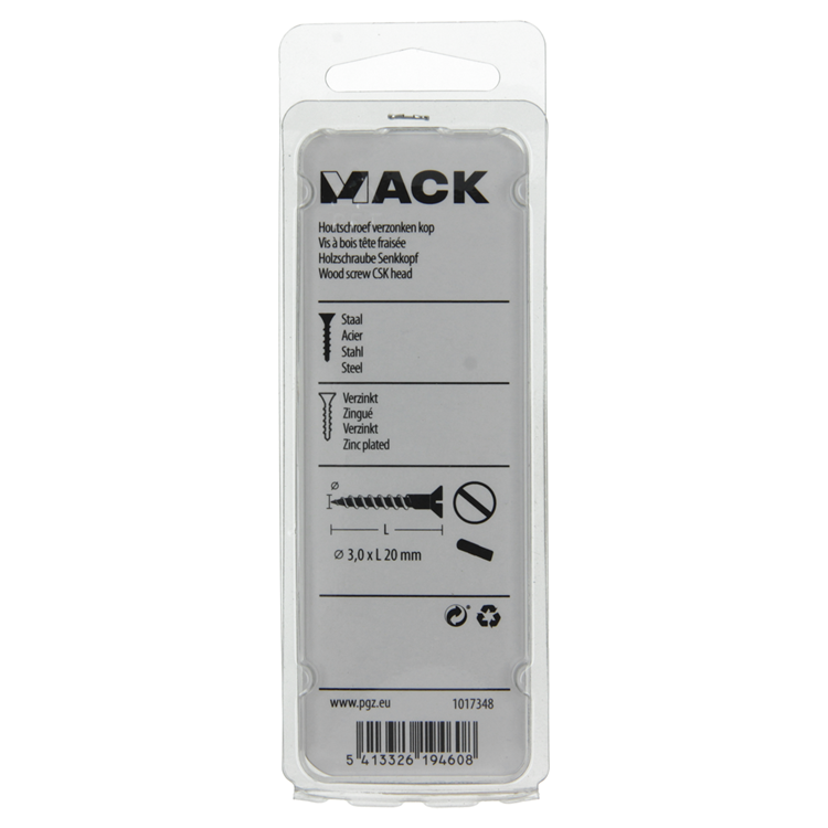 Mack 1017348 - vis à bois tête fraisée galvanisée 28 pcs 3,0 x 20 mm | 10 pièces