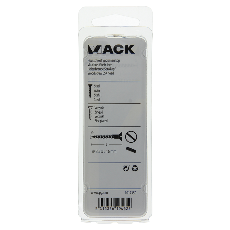Mack 1017350 - vis à bois tête fraisée galvanisée 27 pcs 3,5 x 16 mm | 10 pièces