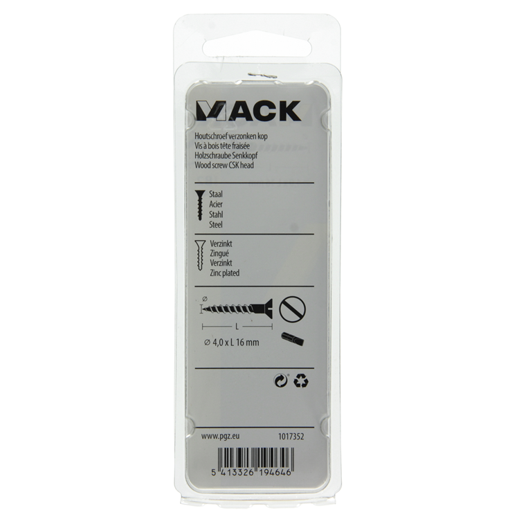 Mack 1017352 - vis à bois tête fraisée galvanisée 24 pcs 4,0 x 16 mm | 10 pièces