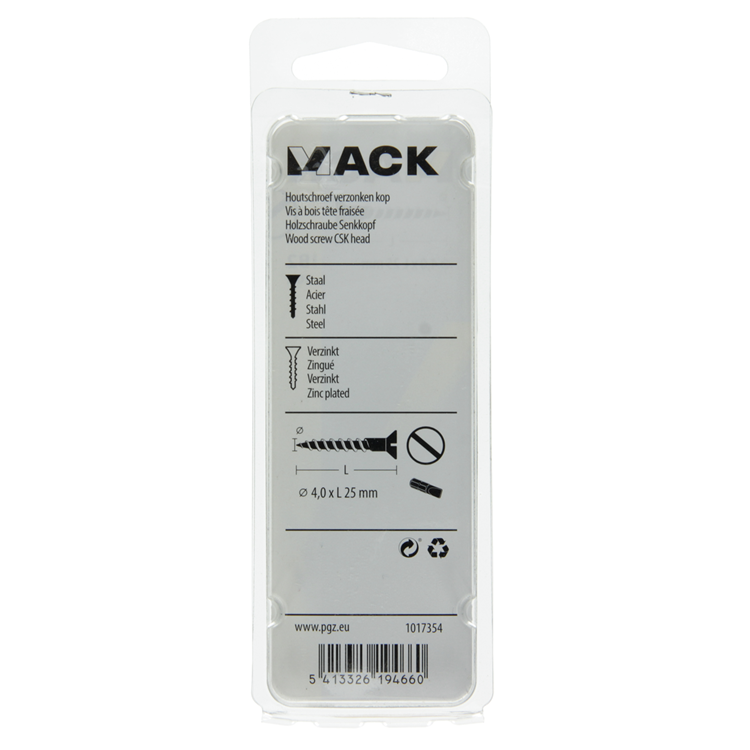 Mack 1017354 - vis à bois tête fraisée galvanisée 20 pcs 4,0 x 25 mm | 10 pièces