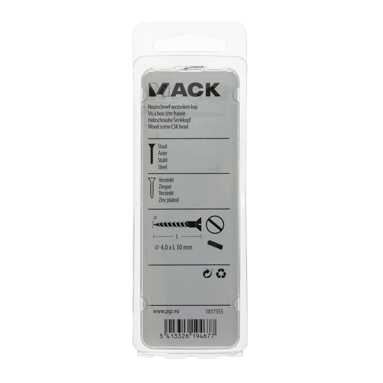 Mack 1017355 - vis à bois tête fraisée galvanisée 17 pcs 4,0 x 30 mm | 10 pièces