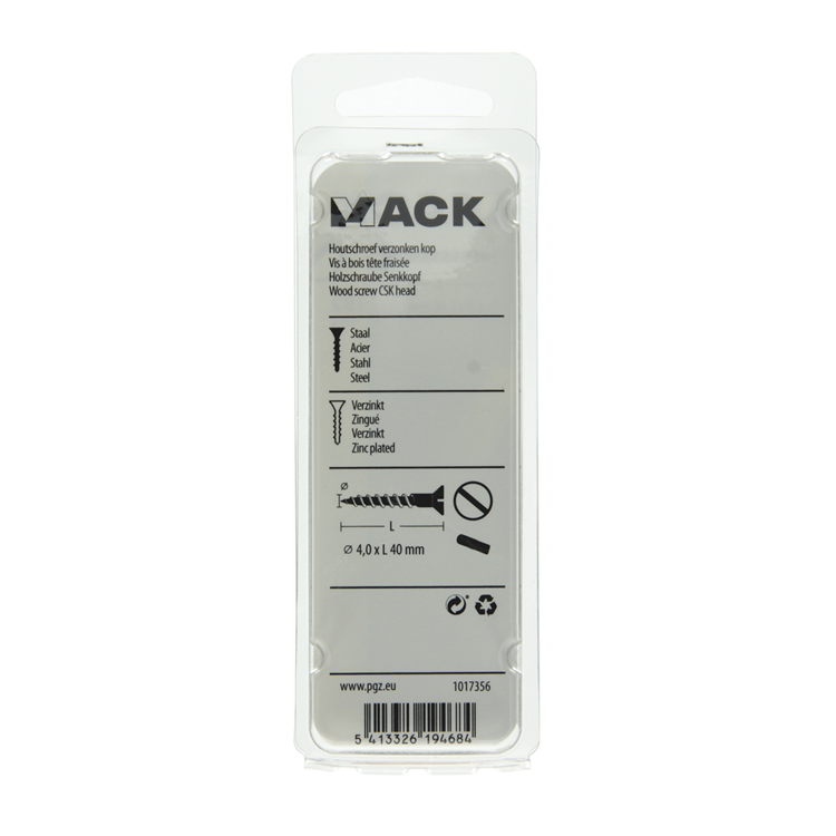 Mack 1017356 - vis à bois tête fraisée galvanisée 14 pcs 4,0 x 40 mm | 10 pièces