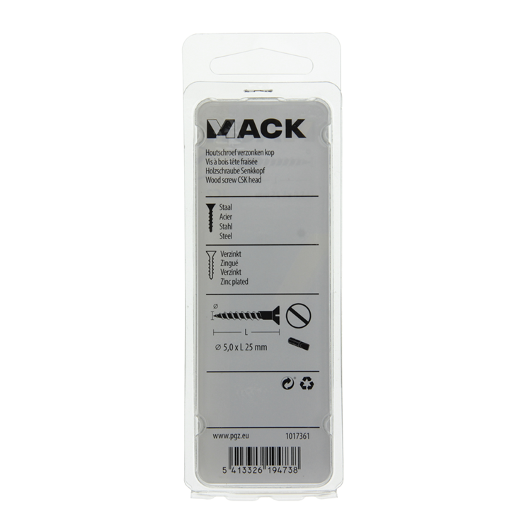 Mack 1017361 - vis à bois tête fraisée galvanisée 14 pcs 5,0 x 25 mm | 10 pièces