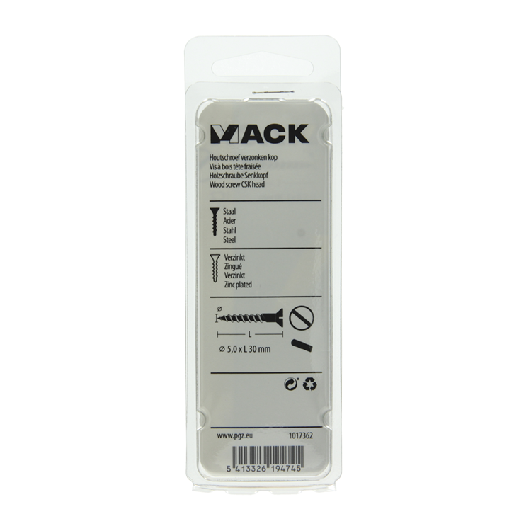 Mack 1017362 - vis à bois tête fraisée galvanisée 12 pcs 5,0 x 30 mm | 10 pièces