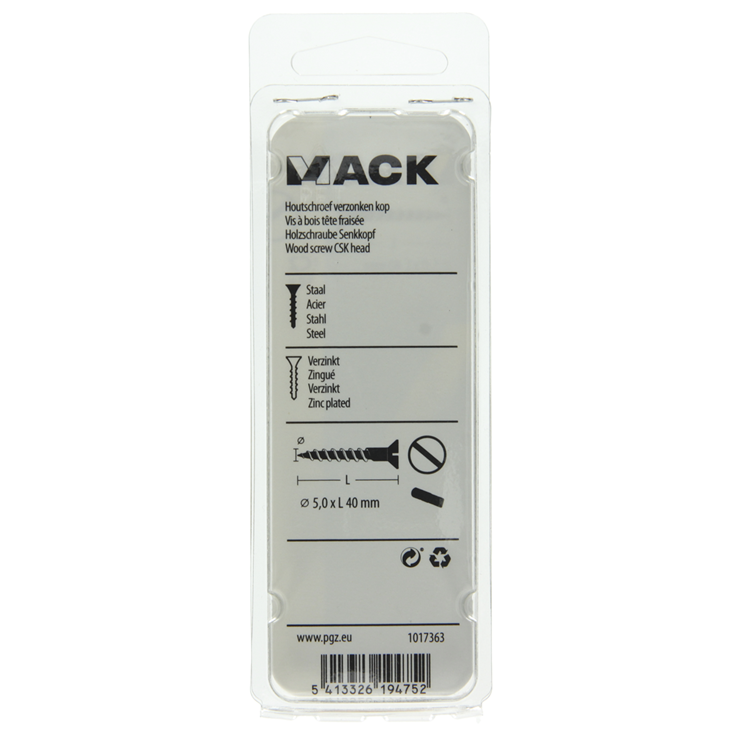 Mack 1017363 - vis à bois tête fraisée galvanisée 10 pcs 5,0 x 40 mm | 10 pièces