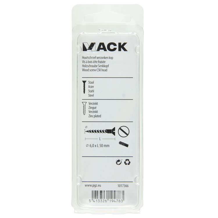 Mack 1017366 - vis à bois tête fraisée galvanisée 6 pcs 6,0 x 50 mm | 10 pièces