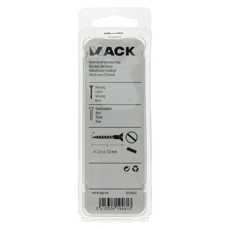 Mack 1019645 - vis à bois tête fraisée laiton 12pcs 2,5 x 12 mm | 10 pièces
