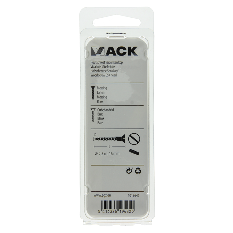 Mack 1019646 - vis à bois tête fraisée laiton 11pcs 2,5 x 16 mm | 10 pièces