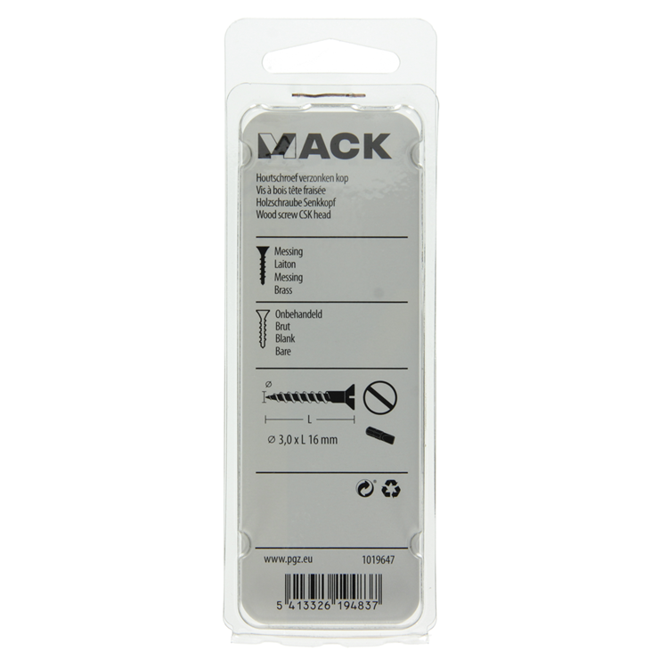 Mack 1019647 - vis à bois tête fraisée laiton 14pcs 3.0 x 16 mm | 10 pièces
