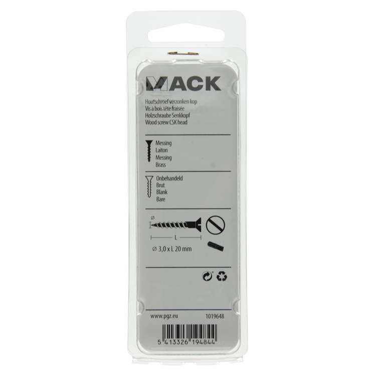Mack 1019648 - vis à bois tête fraisée laiton 12pcs 3.0 x 20 mm | 10 pièces