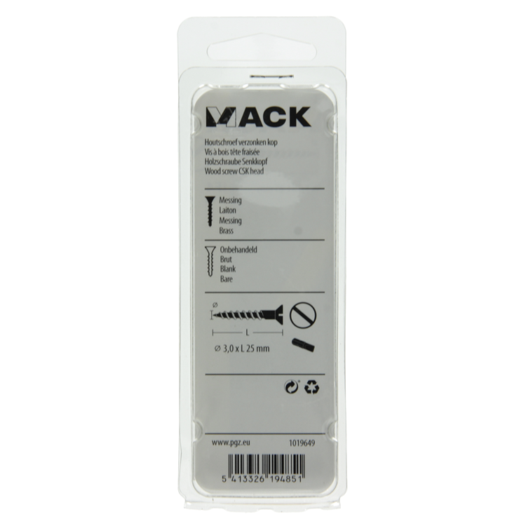 Mack 1019649 - vis à bois tête fraisée laiton 11pcs 3.0 x 25 mm | 10 pièces