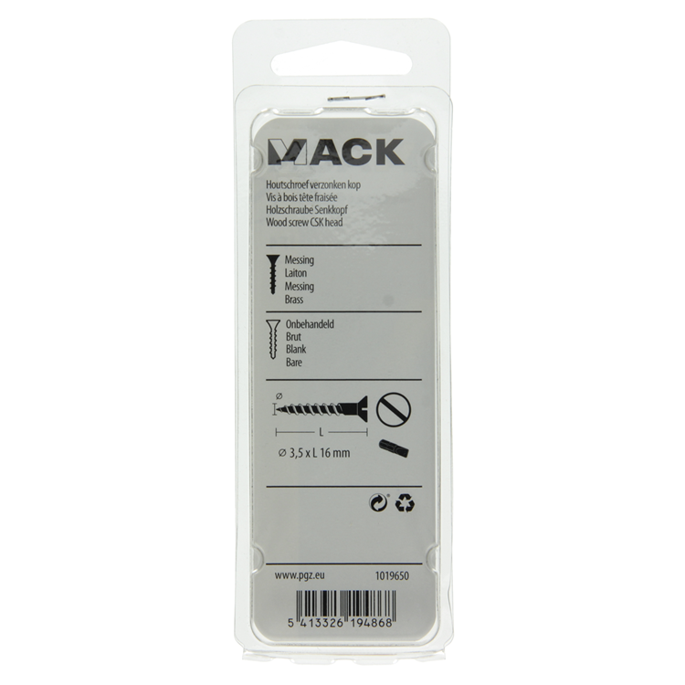 Mack 1019650 - vis à bois tête fraisée laiton 12pcs 3,5 x 16 mm | 10 pièces