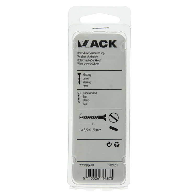 Mack 1019651 - vis à bois tête fraisée laiton 11pcs 3,5 x 20 mm | 10 pièces