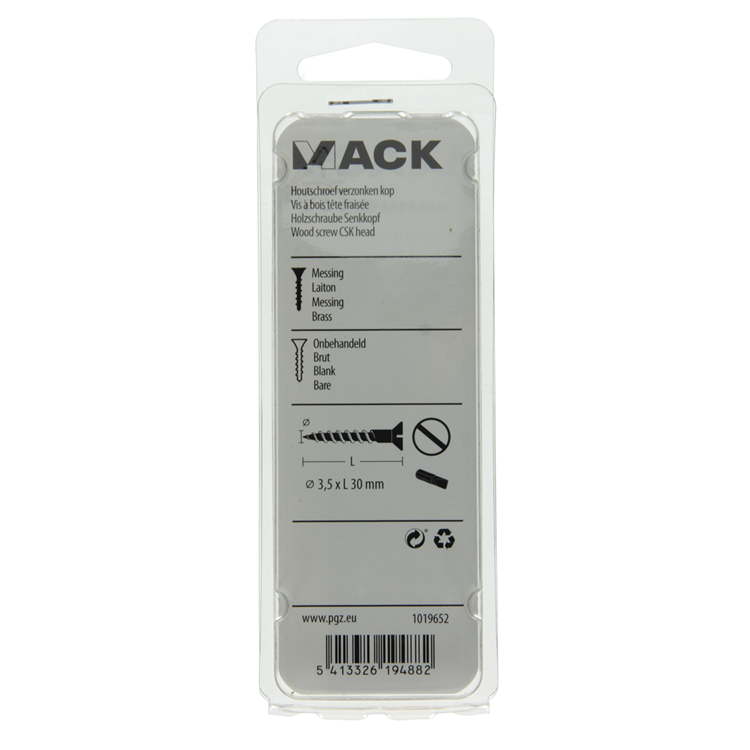Mack 1019652 - vis à bois tête fraisée laiton 9 pcs 3,5 x 30 mm | 10 pièces