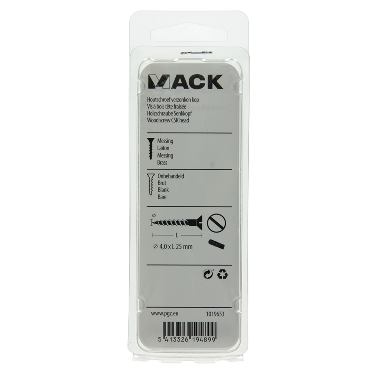 Mack 1019653 - vis à bois tête fraisée laiton 9 pcs 4,0 x 25 mm | 10 pièces