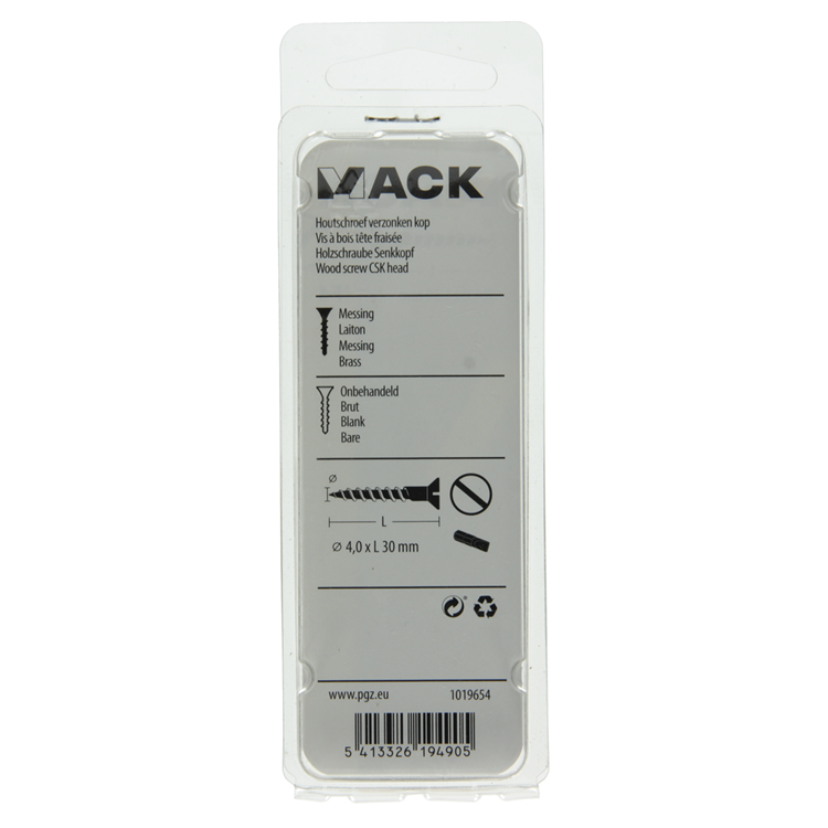 Mack 1019654 - vis à bois tête fraisée laiton 7 pcs 4,0 x 30 mm | 10 pièces
