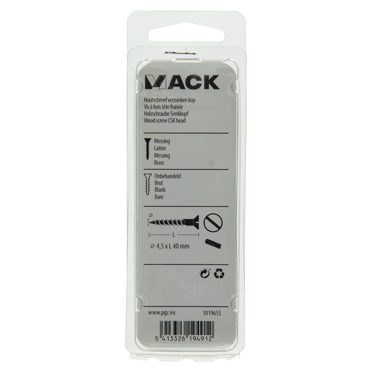 Mack 1019655 - vis à bois tête fraisée laiton 6 pcs 4,5 x 40 mm | 10 pièces