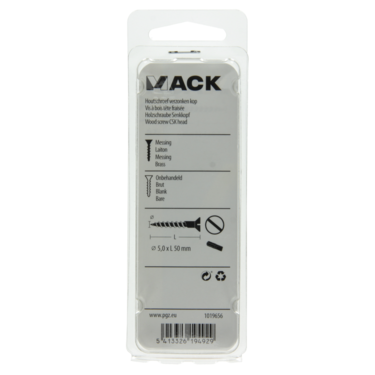 Mack 1019656 - vis à bois tête fraisée laiton 4 pcs 5,5 x 50 mm | 10 pièces