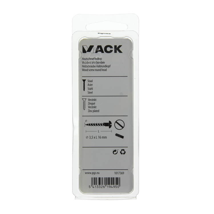 Mack 1017369 - vis à bois tête cylindrique acier galvanisé 20 pcs 3,5 x 16 mm | 10 pièces