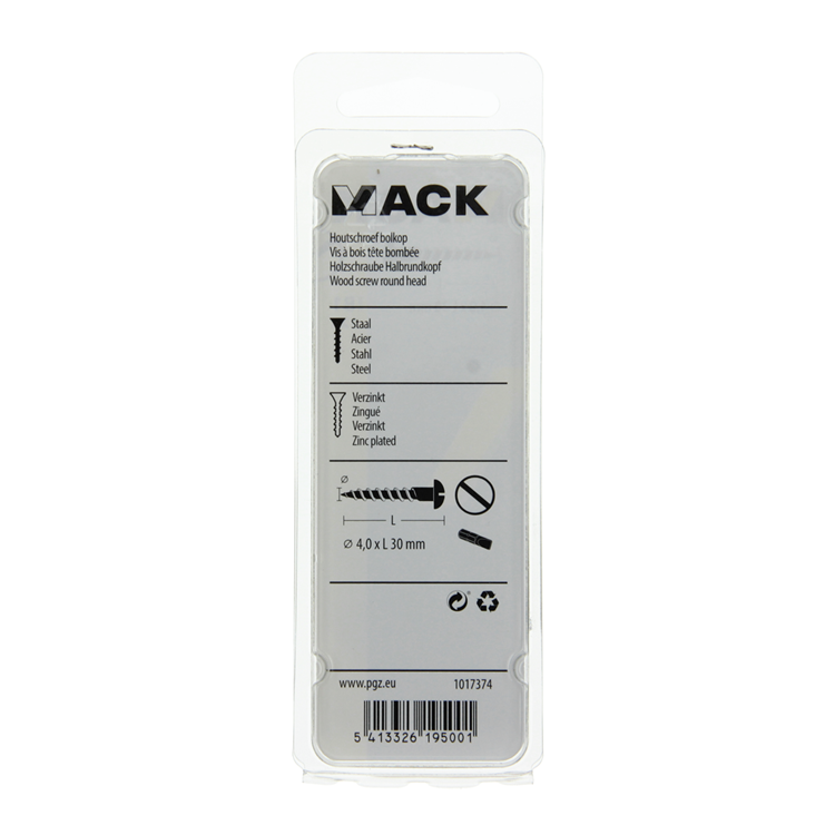 Mack 1017374 - vis à bois à tête cylindrique en acier galvanisé 12 pcs 4,0 x 30 mm | 10 pièces