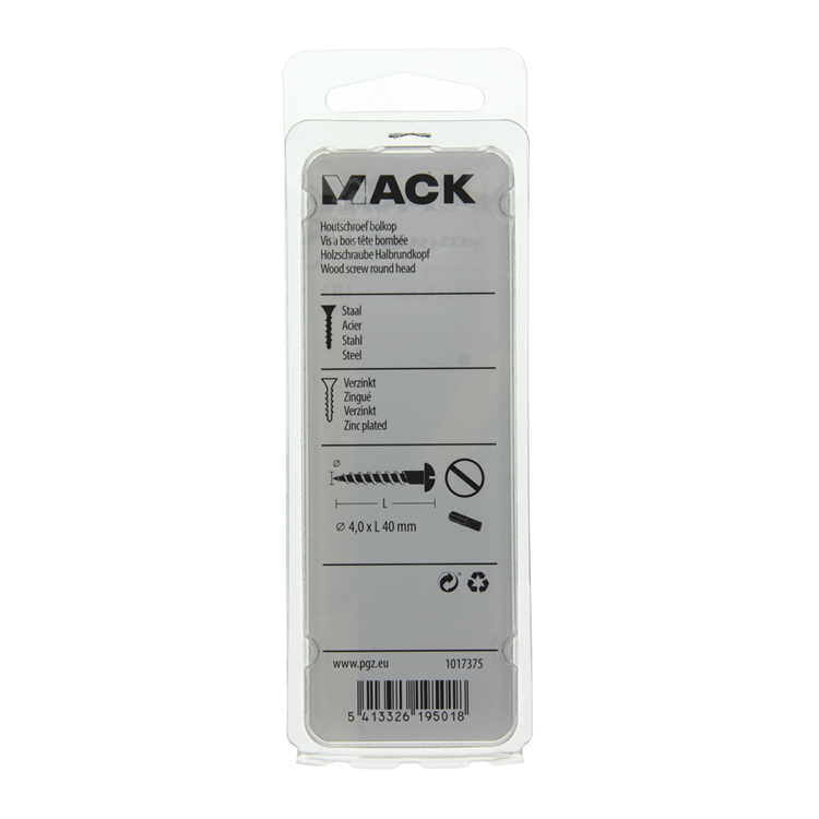 Mack 1017375 - vis à bois à tête cylindrique en acier galvanisé 10 pcs 4,0 x 40 mm | 10 pièces