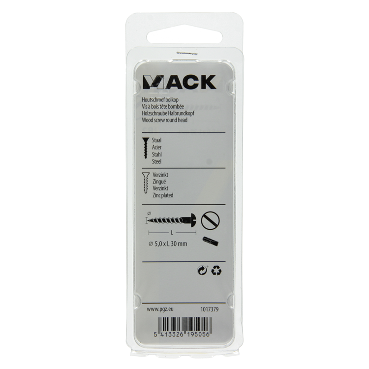 Mack 1017379 - vis à bois tête cylindrique en acier galvanisé 10 pcs 5,0 x 30 mm | 10 pièces