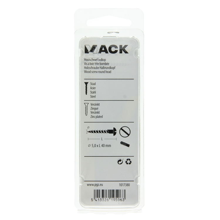 Mack 1017380 - vis à bois à tête cylindrique en acier galvanisé 8 pcs 5,0 x 40 mm | 10 pièces