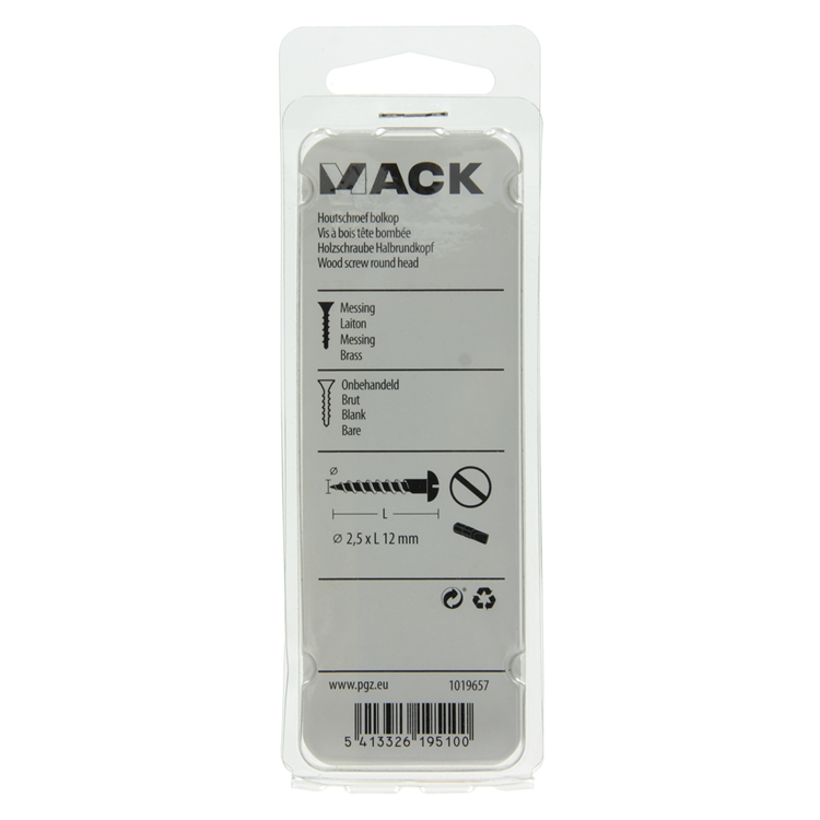 Mack 1019657 - vis à bois tête cylindrique laiton 11 pcs 2,5 x 12 mm | 10 pièces
