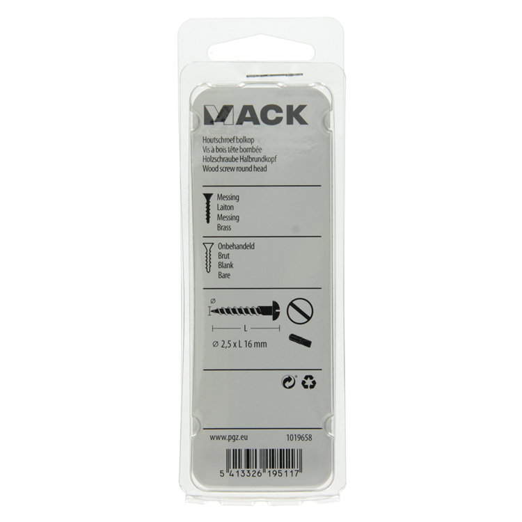 Mack 1019658 - vis à bois tête cylindrique laiton 10 pcs 2,5 x 16 mm | 10 pièces