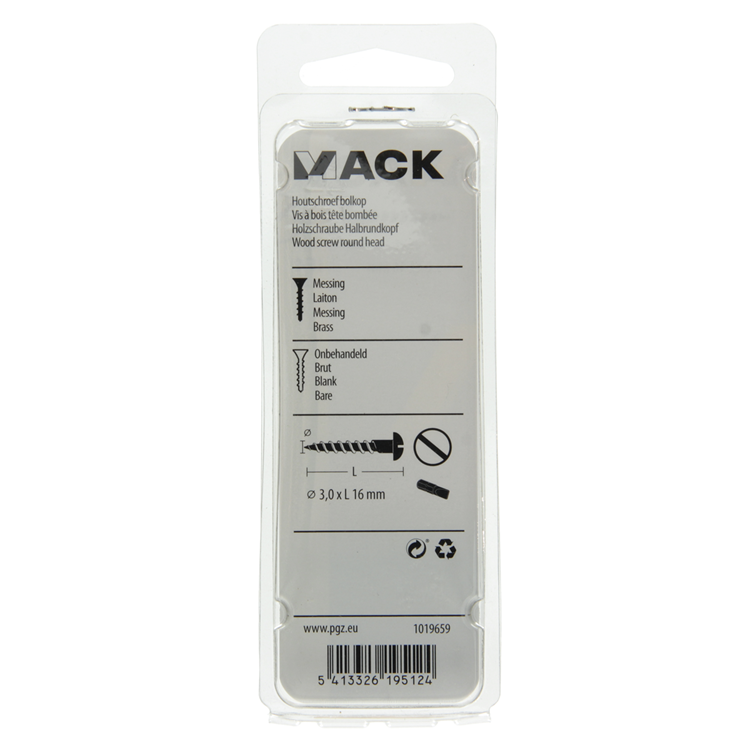 Mack 1019659 - vis à bois tête cylindrique laiton 12 pcs 3,0 x 16 mm | 10 pièces