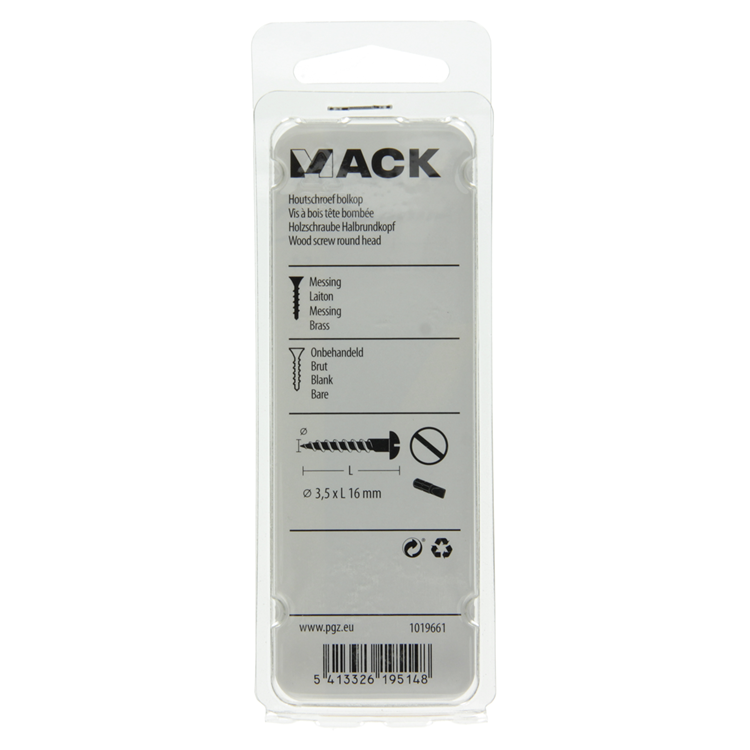 Mack 1019661 - vis à bois tête cylindrique laiton 10 pcs 3,5 x 16 mm | 10 pièces