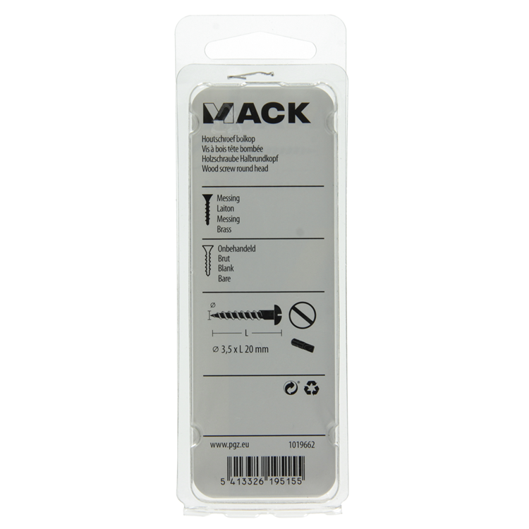 Mack 1019662 - vis à bois tête cylindrique laiton 10 pcs 3,5 x 20 mm | 10 pièces