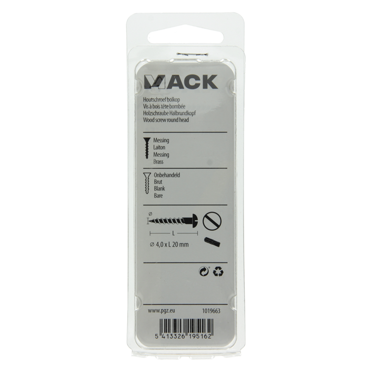 Mack 1019663 - vis à bois tête cylindrique laiton 9 pcs 4,0 x 20 mm | 10 pièces