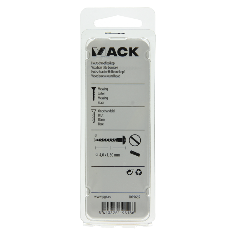 Mack 1019665 - vis à bois tête cylindrique laiton 7 pcs 4,0 x 30 mm | 10 pièces