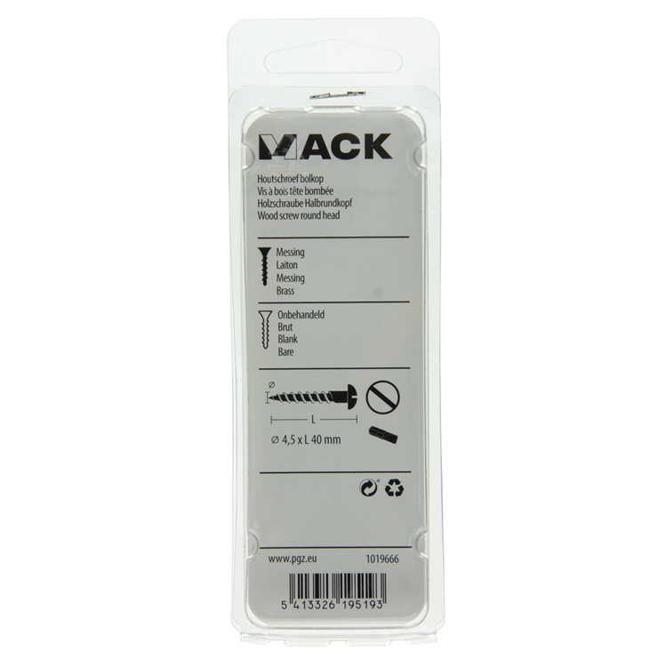 Mack 1019666 - vis à bois tête cylindrique laiton 5 pcs 4,5 x 40 mm | 10 pièces