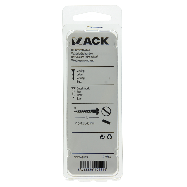 Mack 1019668 - vis à bois tête cylindrique laiton 3 pcs 5,0 x 45 mm | 10 pièces