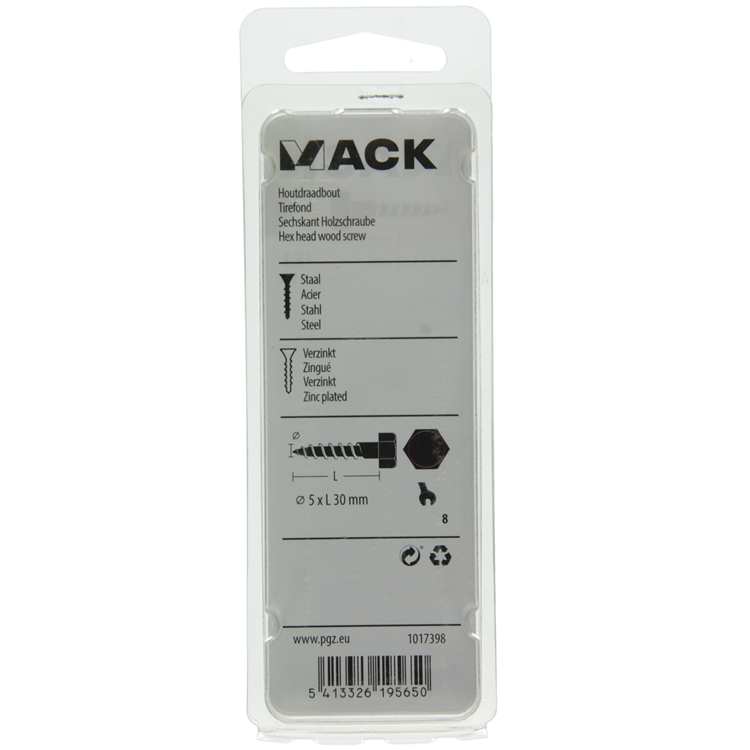 Mack 1017398 - boulon fileté à bois en acier galvanisé 15 pcs 5 x 30 mm | 10 pièces