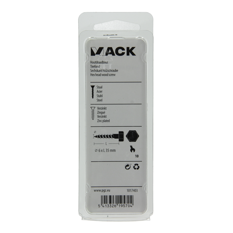 Mack 1017403 - boulon fileté à bois en acier galvanisé 11 pièces 6 x 35 mm | 10 pièces