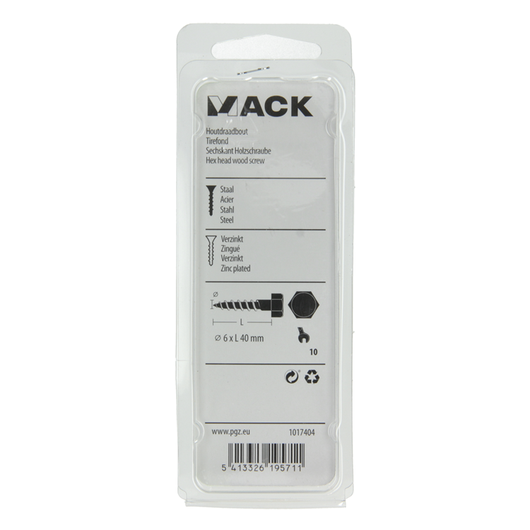 Mack 1017404 - boulon fileté à bois en acier galvanisé 10 pièces 6 x 40 mm | 10 pièces