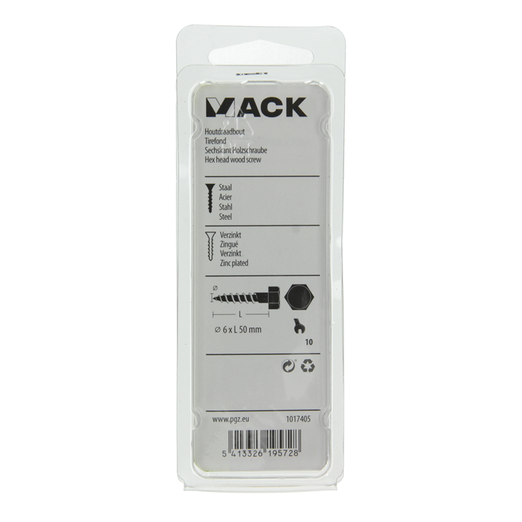 Mack 1017405 - boulon fileté à bois en acier galvanisé 9 pièces 6 x 50 mm | 10 pièces