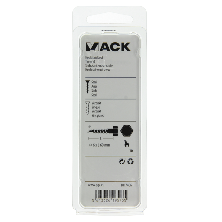 Mack 1017406 - boulon fileté à bois en acier galvanisé 8 pièces 6 x 60 mm | 10 pièces