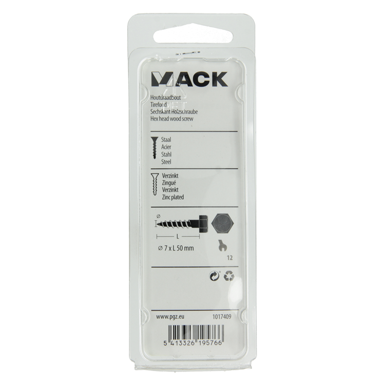 Mack 1017409 - boulon fileté à bois en acier galvanisé 9 pièces 7 x 50 mm | 5 pièces