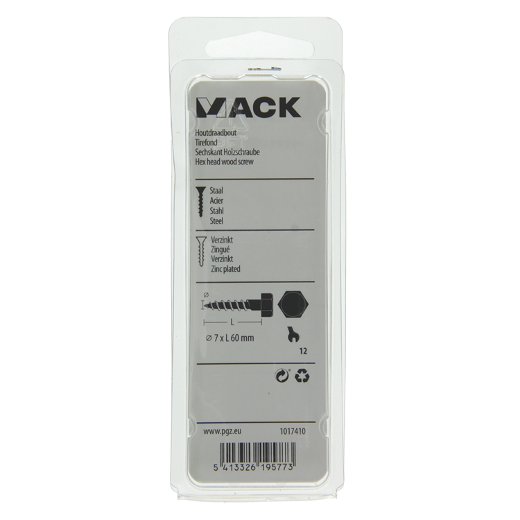 Mack 1017410 - boulon fileté à bois en acier galvanisé 8 pièces 7 x 60 mm | 5 pièces
