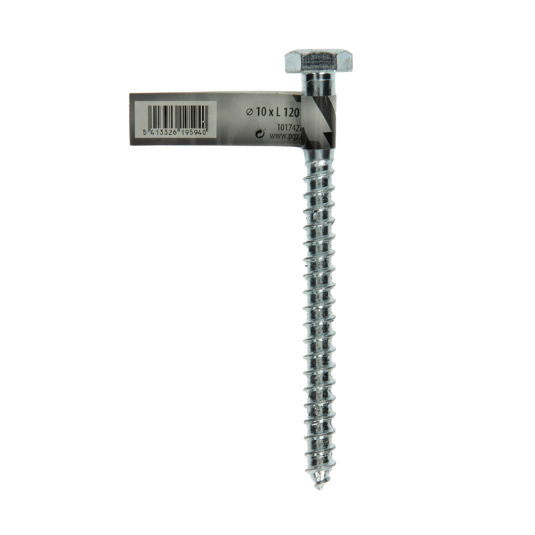 Mack 1017427 - boulon fileté à bois en acier galvanisé 1 pièce 10 x 120 mm | 10 pièces