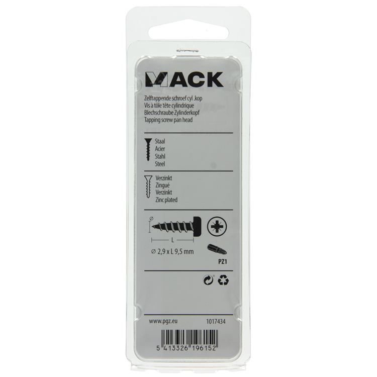 Mack 1017434 - vis autotaraudeuse à tête cylindrique galv. 40 pièces 2,9 x 9,5 mm | 10 pièces