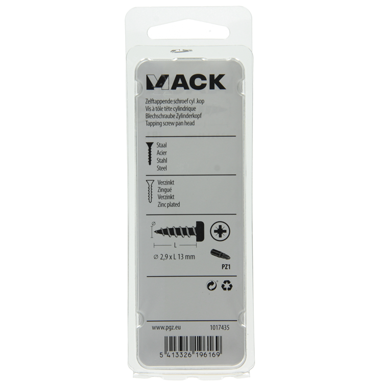 Mack 1017435 - vis autotaraudeuse à tête cylindrique galv. 38 pièces 2,9 x 13 mm | 10 pièces