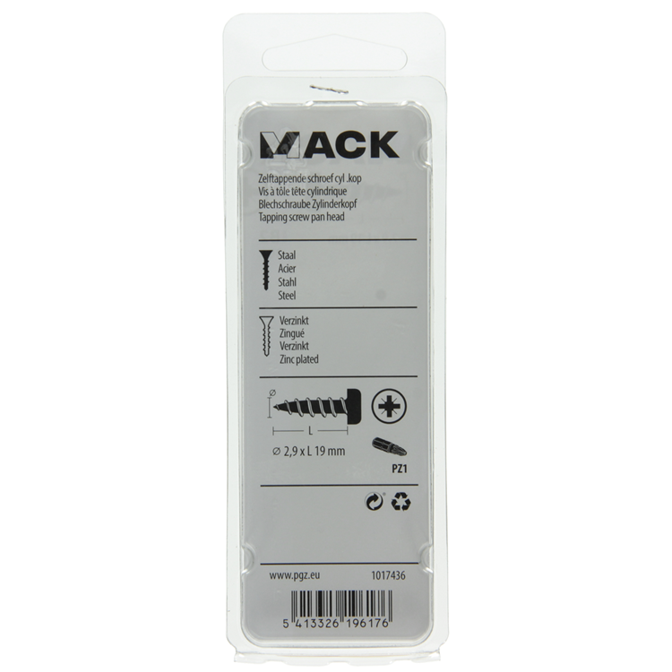 Mack 1017436 - vis autotaraudeuse à tête cylindrique galv. 30 pièces 2,9 x 19 mm | 10 pièces